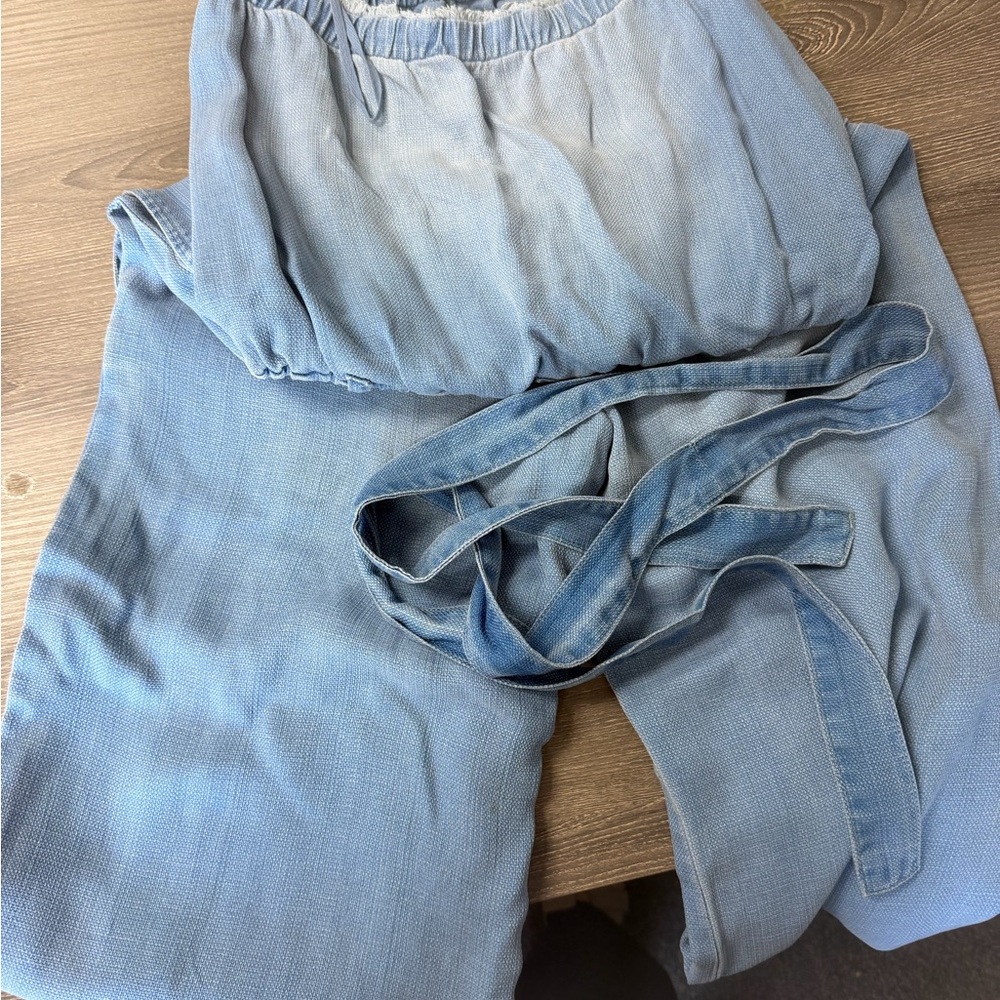 cloth & stone Light Blue Elastic Waist Jumpsuit with Tie Belt
